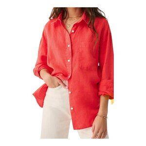 Faherty Laguna Linen Relaxed Shirt Poppy Red Coastal Beach Womens XS Oversized